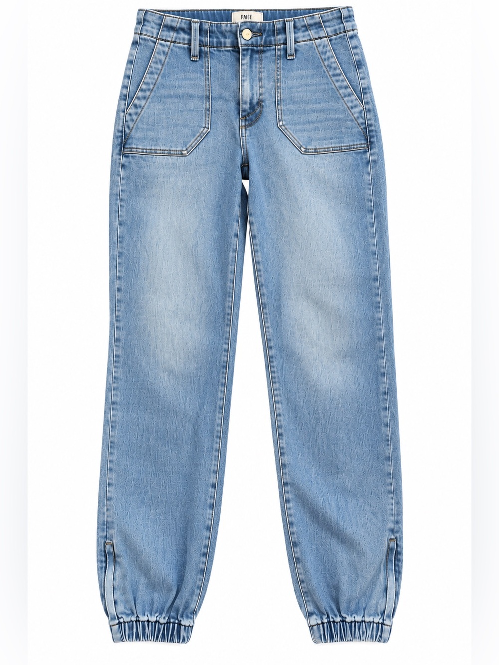 PAIGE Mayslie Denim Jogger Women 27 Light Wash Utility Patch Pockets - Picture 2 of 11